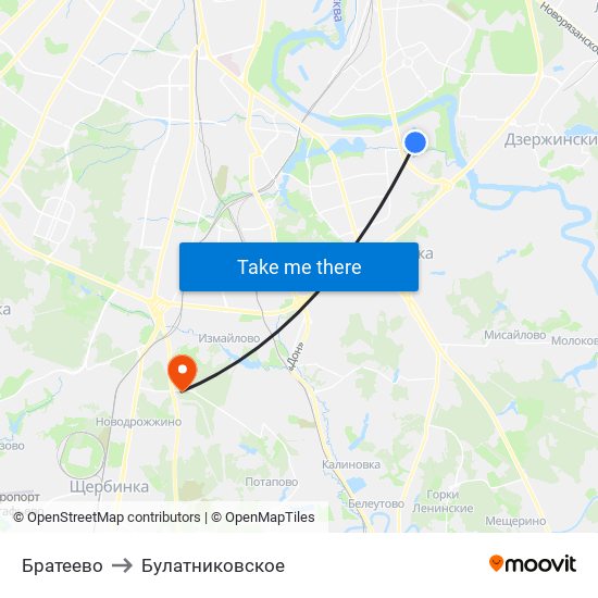 Братеево to Булатниковское map