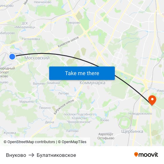 Внуково to Булатниковское map