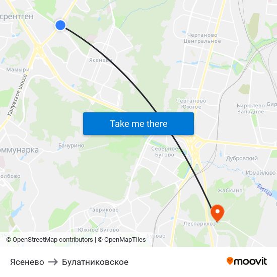 Ясенево to Булатниковское map