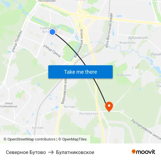 Северное Бутово to Булатниковское map