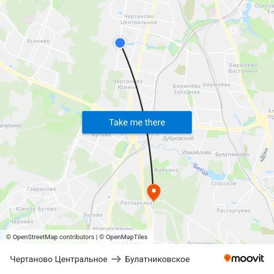 Чертаново Центральное to Булатниковское map