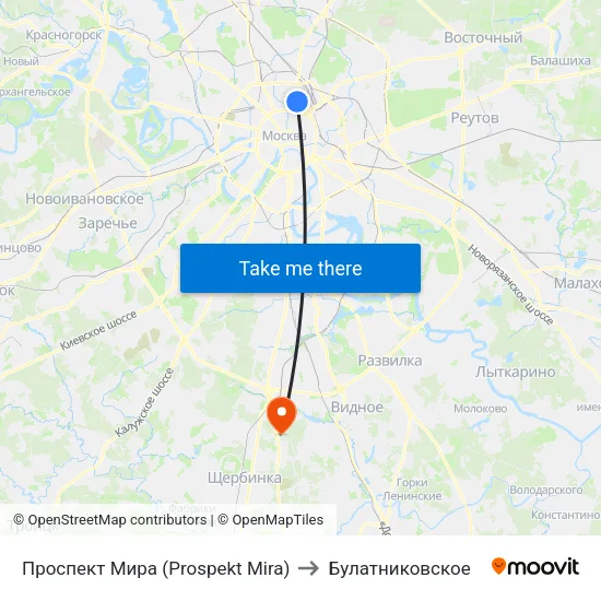 Проспект Мира (Prospekt Mira) to Булатниковское map