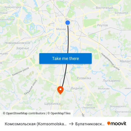 Комсомольская (Komsomolskaya) to Булатниковское map