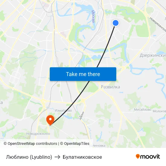 Люблино (Lyublino) to Булатниковское map