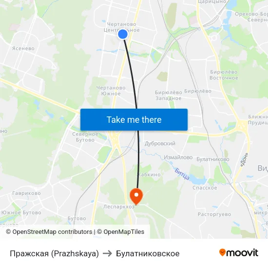 Пражская (Prazhskaya) to Булатниковское map