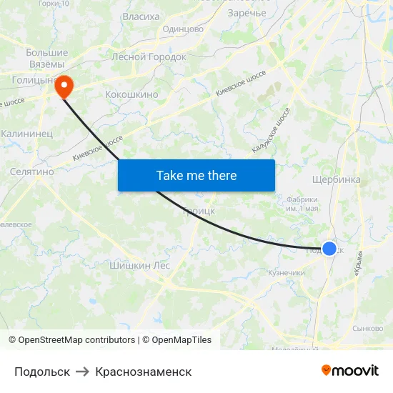 Подольск to Краснознаменск map