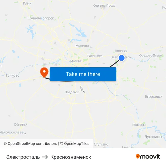 Электросталь to Краснознаменск map
