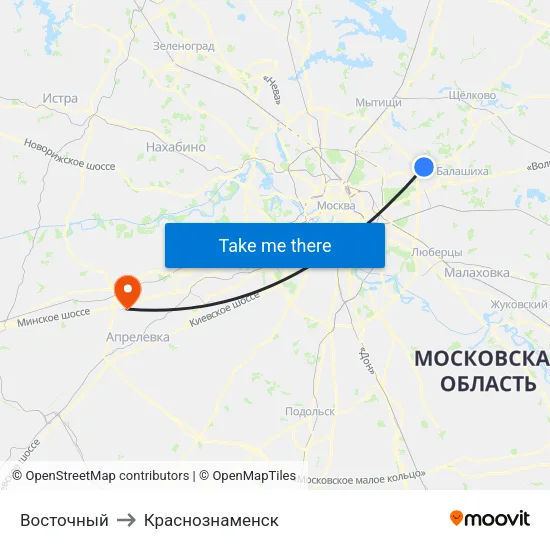 Восточный to Краснознаменск map
