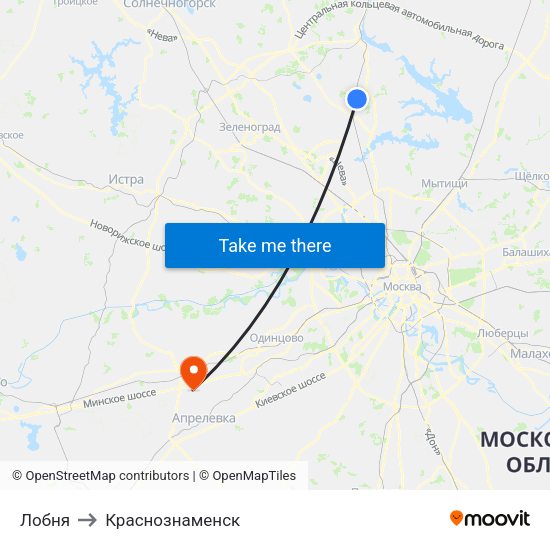 Лобня to Краснознаменск map