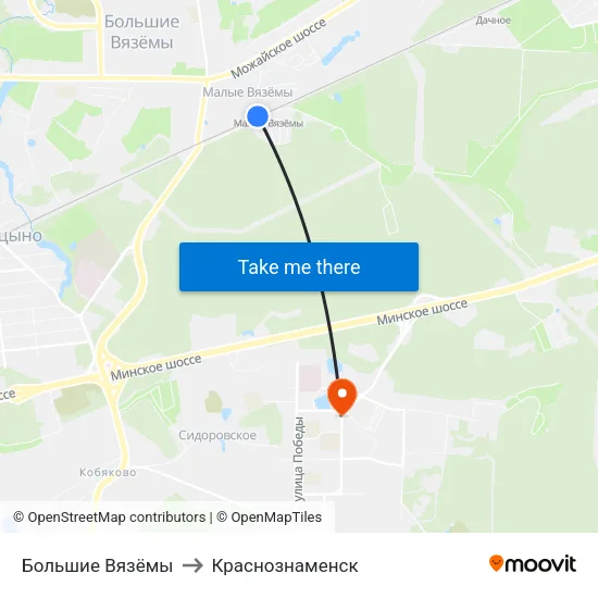Большие Вязёмы to Краснознаменск map