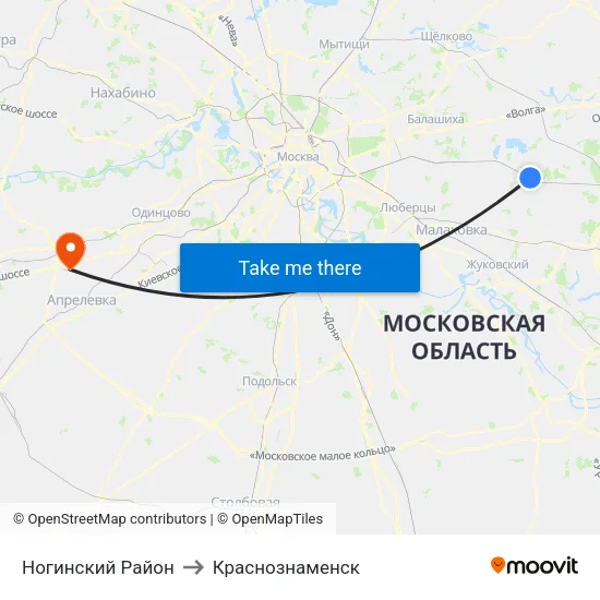 Ногинский Район to Краснознаменск map