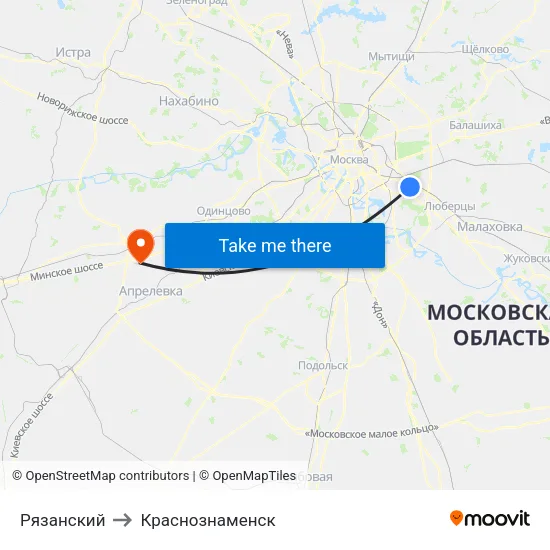Рязанский to Краснознаменск map