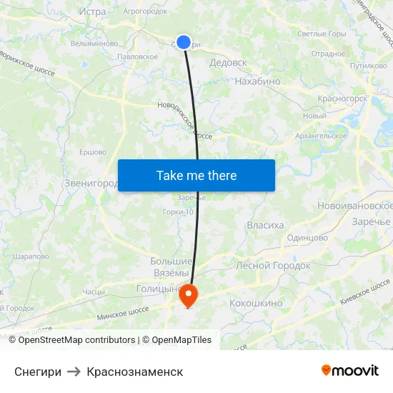 Снегири to Краснознаменск map