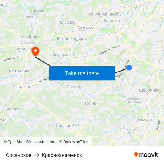 Сосенское to Краснознаменск map