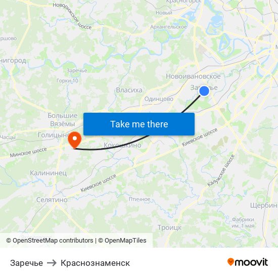 Заречье to Краснознаменск map