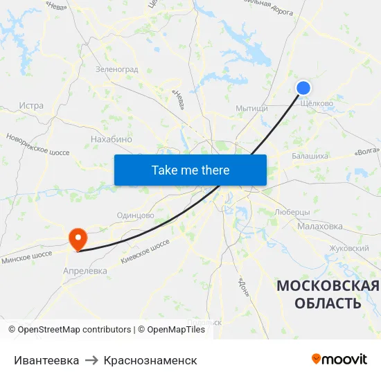 Ивантеевка to Краснознаменск map