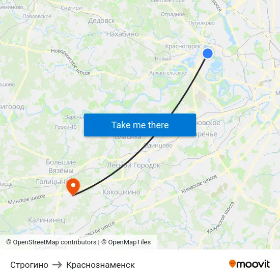 Строгино to Краснознаменск map