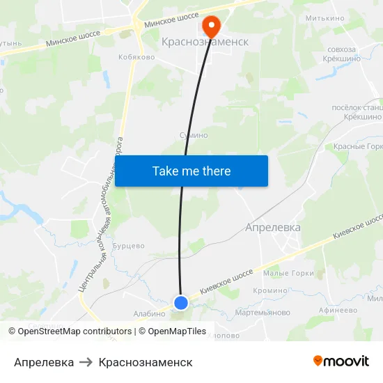 Апрелевка to Краснознаменск map