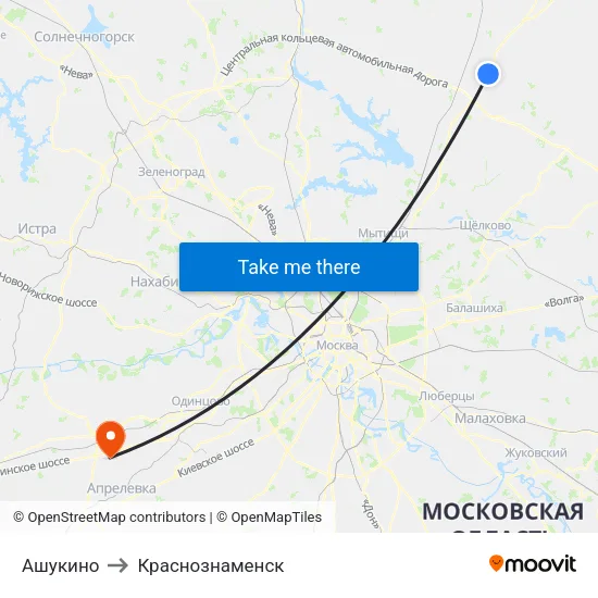 Ашукино to Краснознаменск map