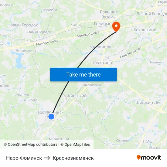 Наро-Фоминск to Краснознаменск map