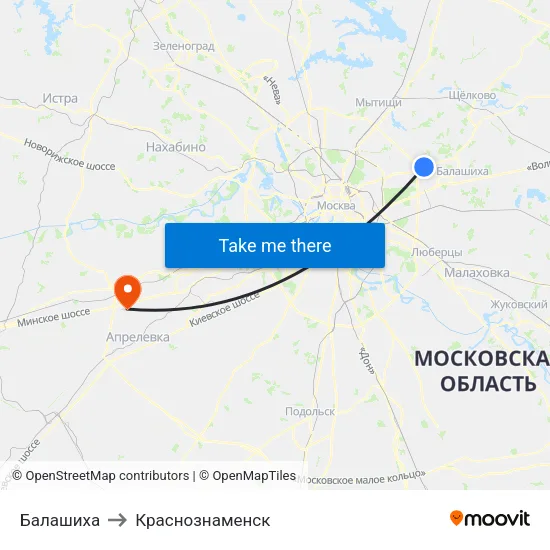 Балашиха to Краснознаменск map