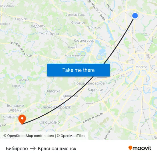 Бибирево to Краснознаменск map