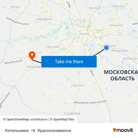 Котельники to Краснознаменск map