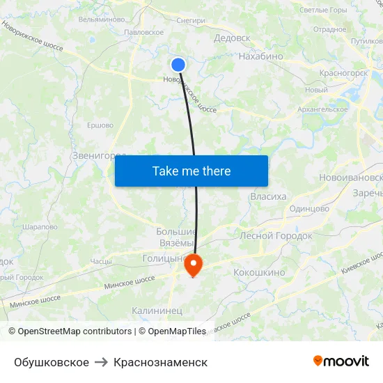 Обушковское to Краснознаменск map