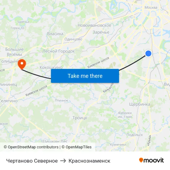 Чертаново Северное to Краснознаменск map
