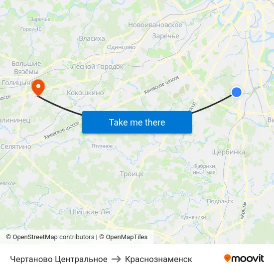 Чертаново Центральное to Краснознаменск map