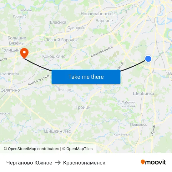 Чертаново Южное to Краснознаменск map