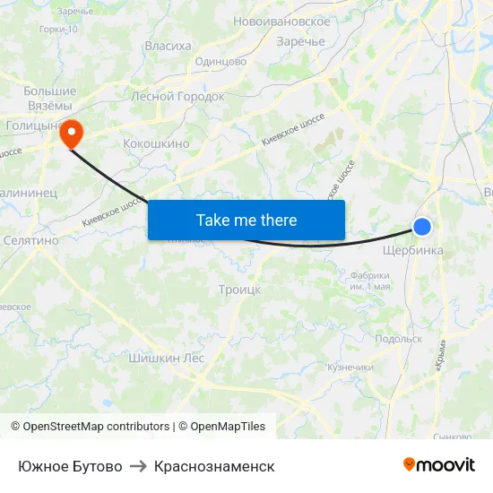 Южное Бутово to Краснознаменск map