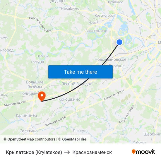 Крылатское (Krylatskoe) to Краснознаменск map