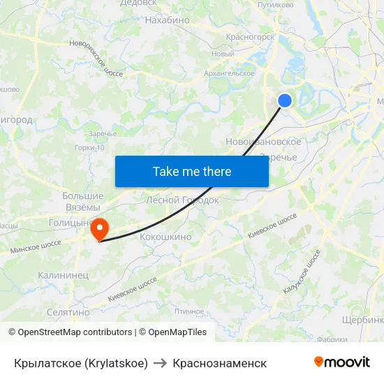 Крылатское (Krylatskoe) to Краснознаменск map