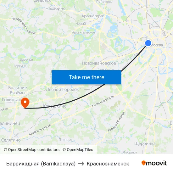 Баррикадная (Barrikadnaya) to Краснознаменск map