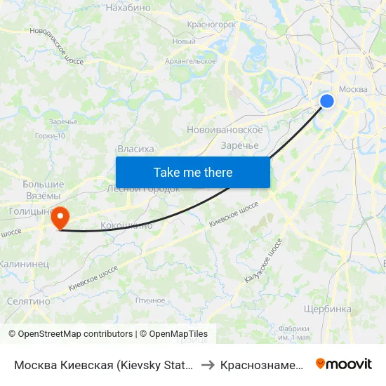Москва Киевская (Kievsky Station) to Краснознаменск map