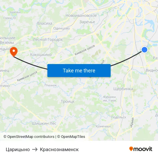 Царицыно to Краснознаменск map