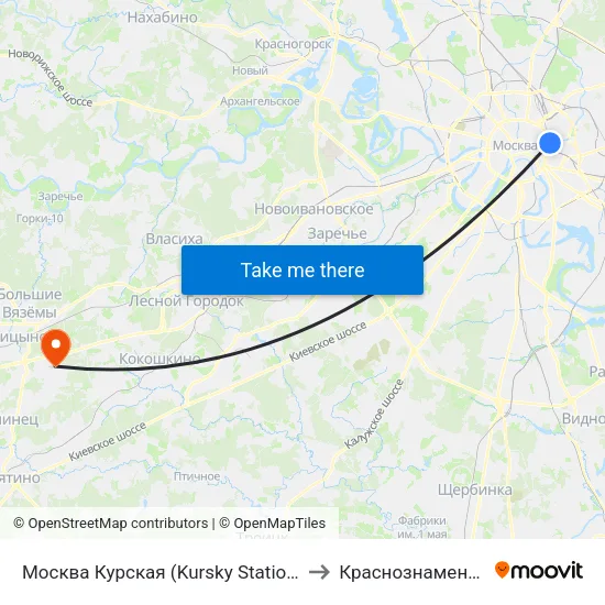 Москва Курская (Kursky Station) to Краснознаменск map