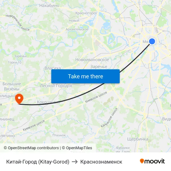 Китай-Город (Kitay-Gorod) to Краснознаменск map