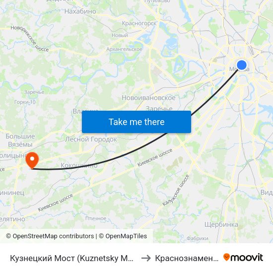 Кузнецкий Мост (Kuznetsky Most) to Краснознаменск map