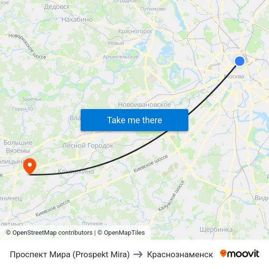 Проспект Мира (Prospekt Mira) to Краснознаменск map