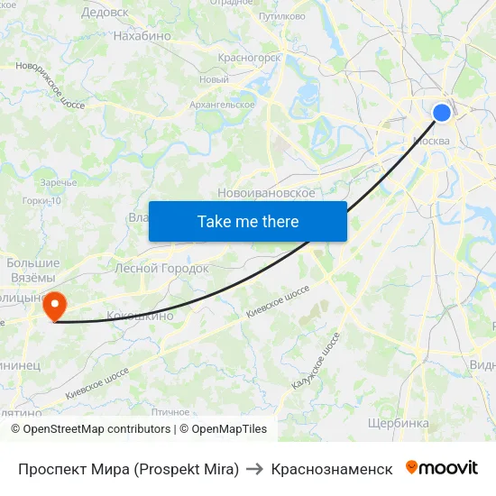 Проспект Мира (Prospekt Mira) to Краснознаменск map