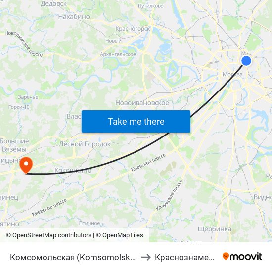 Комсомольская (Komsomolskaya) to Краснознаменск map