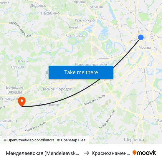 Менделеевская (Mendeleevskaya) to Краснознаменск map