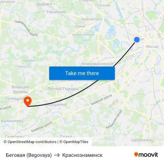 Беговая (Begovaya) to Краснознаменск map