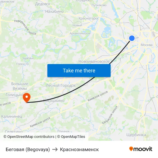 Беговая (Begovaya) to Краснознаменск map
