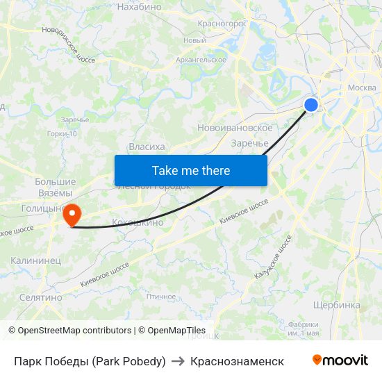 Парк Победы (Park Pobedy) to Краснознаменск map