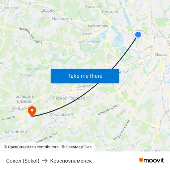 Сокол (Sokol) to Краснознаменск map