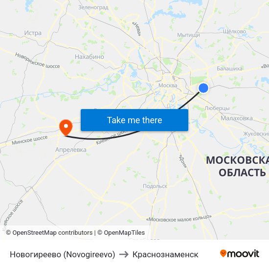 Новогиреево (Novogireevo) to Краснознаменск map