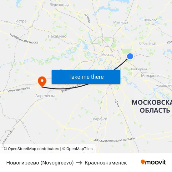 Новогиреево (Novogireevo) to Краснознаменск map